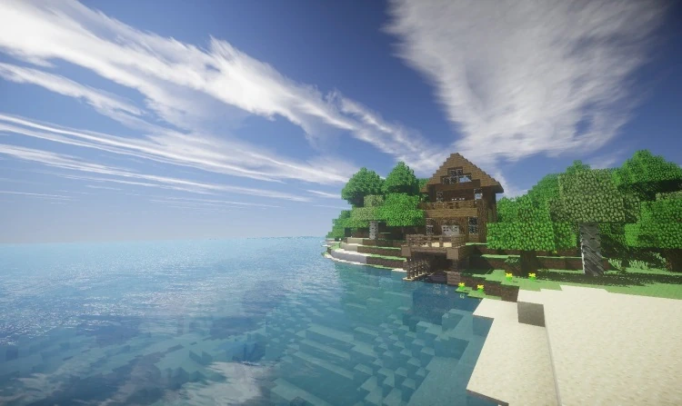 使用了 BSL Shaders 后的沙滩景象