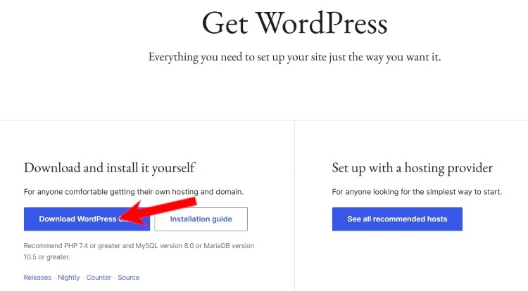 下载最新版本的 WordPress