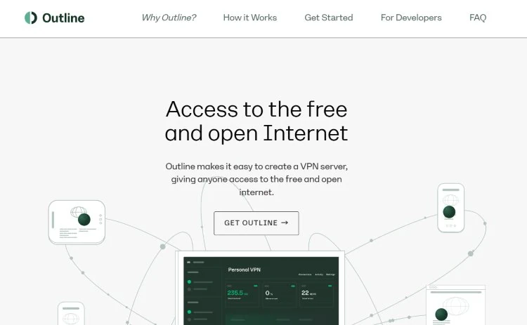 Homepage of Outline VPN website