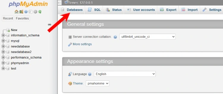 phpMyAdmin 界面