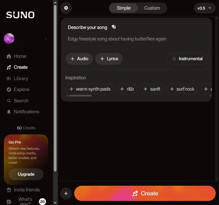 Create music with simple mode